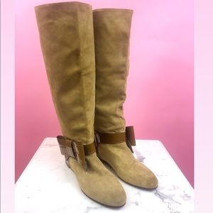 NEW Red Valentino Beige Suede Knee High Boots - 38